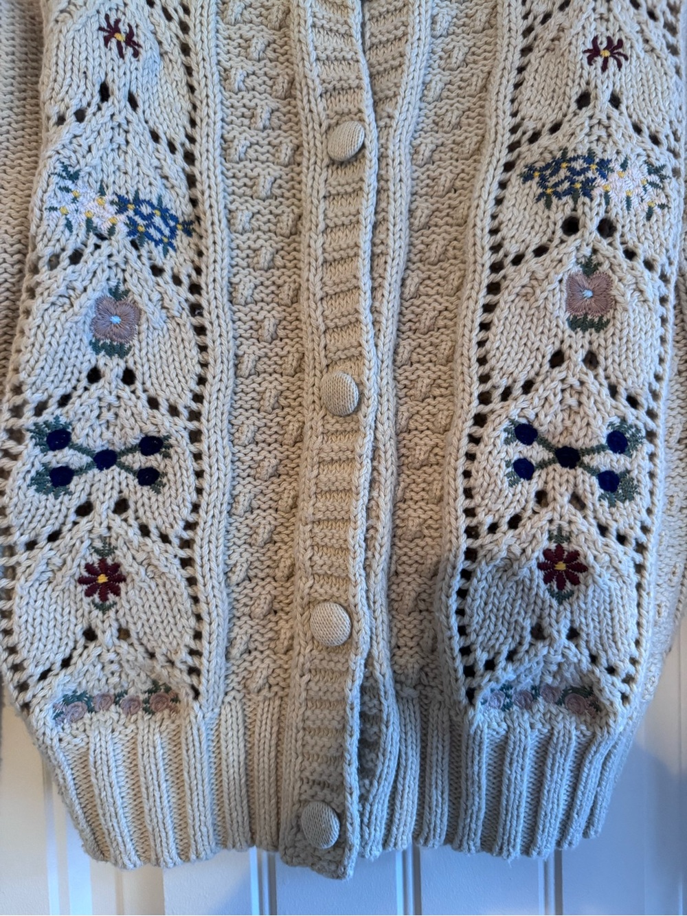 Lucky Brand Women's Cream Embroidered Button-Front Sweater - Picture 5 of 8